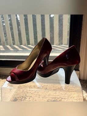 Steve Madden Wine Patent Peep-Toe Heels